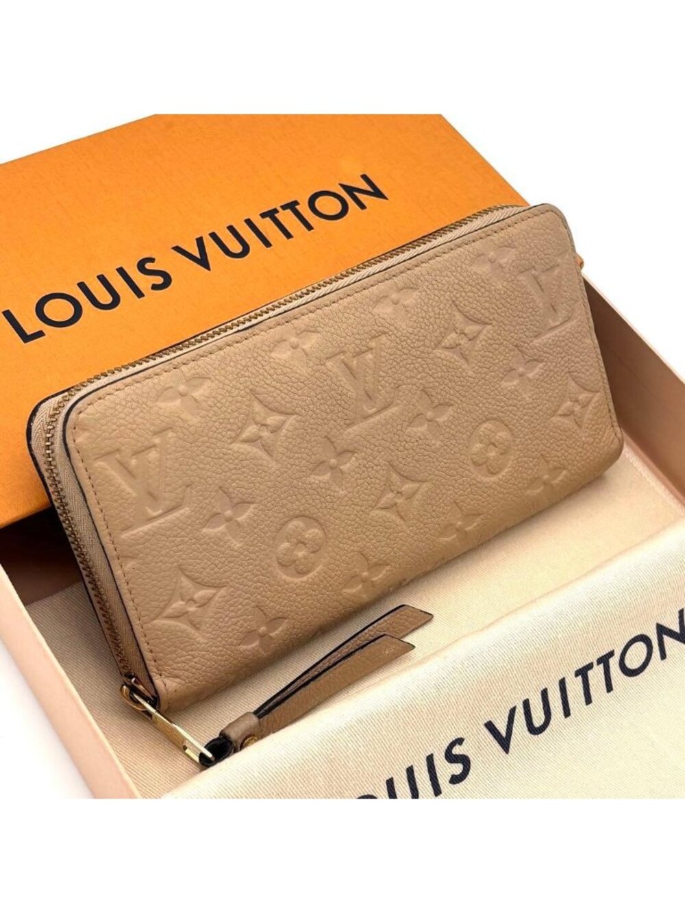 Louis Vuitton Monogram Empreinte Zippy Wallet Beige